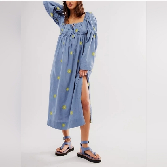 NWOT Free People Emory Embroidered Midi Dress $168  XS - Picture 2 of 9